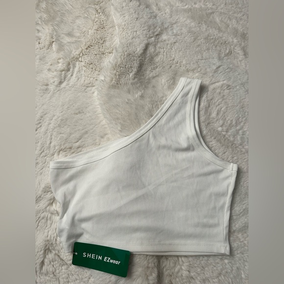 White One-Shoulder Ribbed Top - Picture 1 of 2